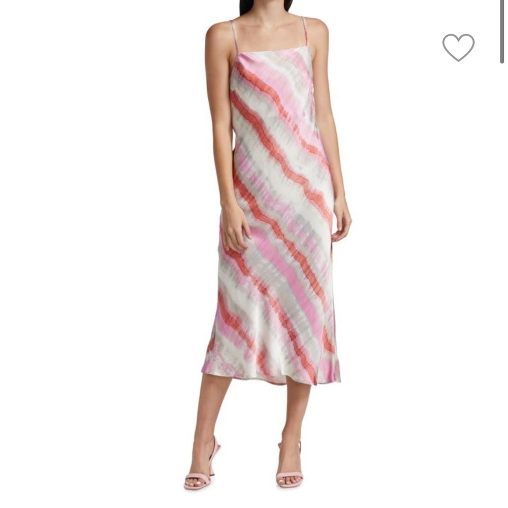 RAILS Mina Multicolor Waves Satin Slip Dress MIDI Size XL Pink